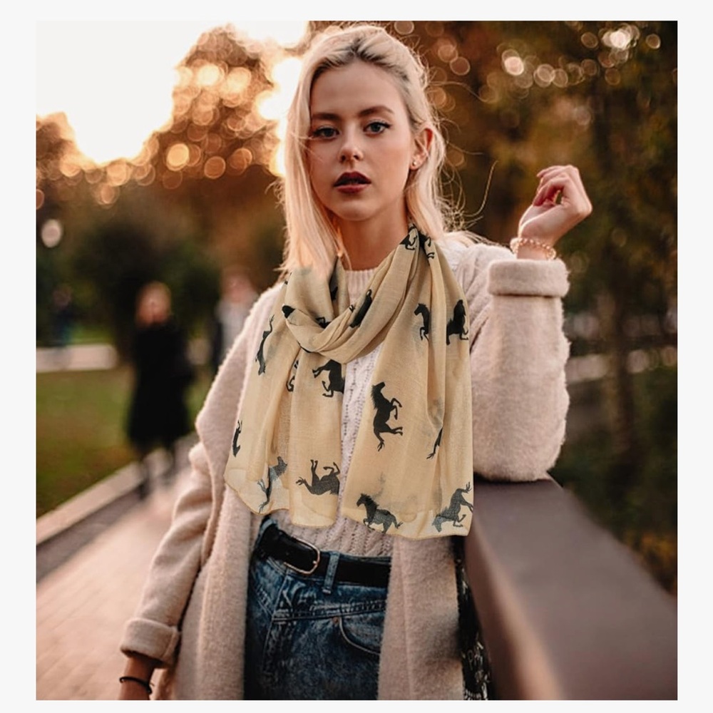 🆕 Horse Fashion Scarf for Women Lightweight Scarves Shawl Wrap for Spring/Summer - Picture 4 of 7
